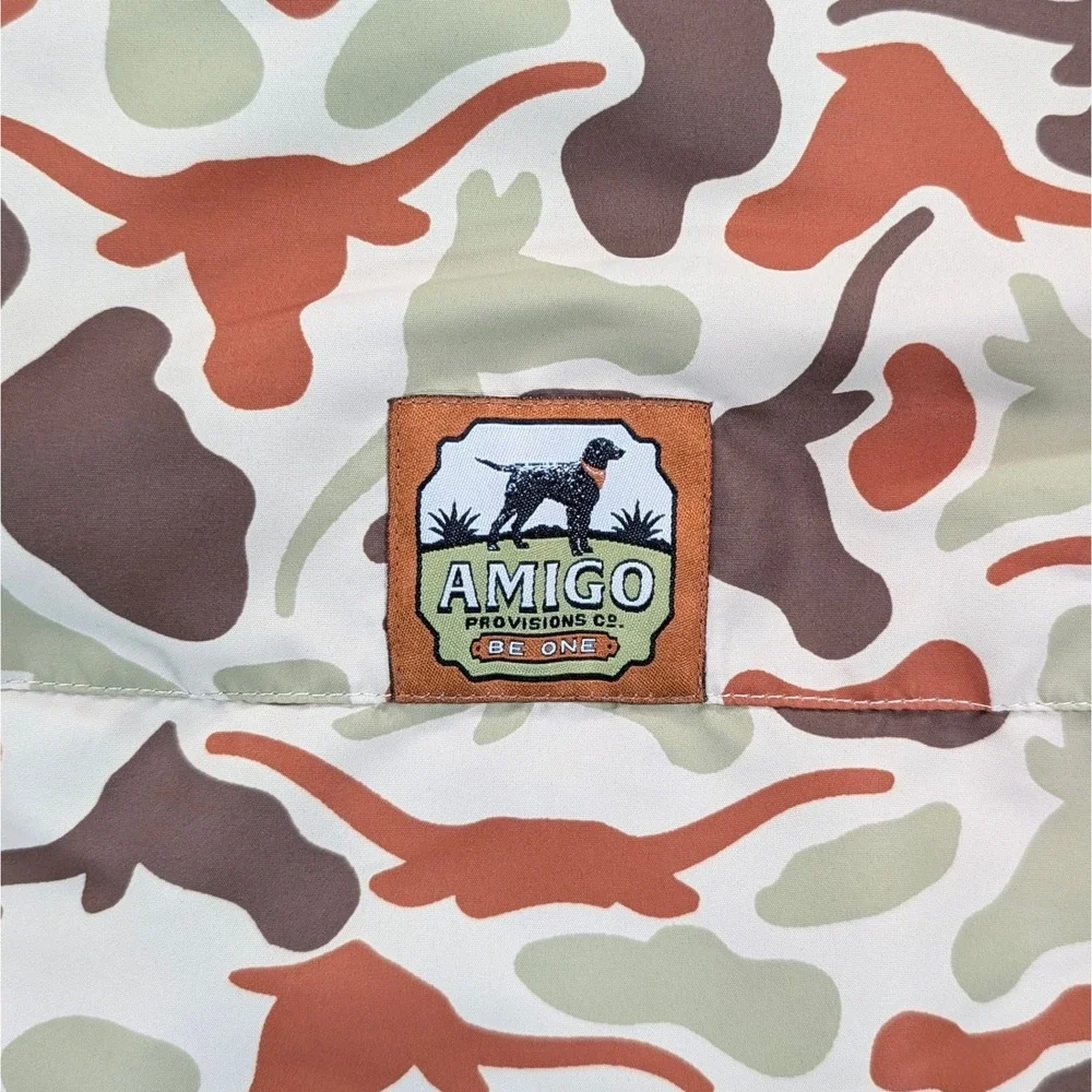 Amigo Provisions Co Mens XXL Camo Texas Longhorn Short Sleeve Fishing Shirt Camo